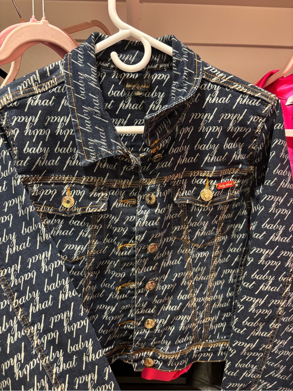 Baby Phat Navy and White Script Logo Denim Jacket